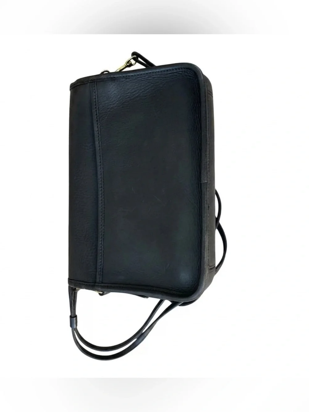 Vintage Style Black Leather Turnlock Crossbody Bag